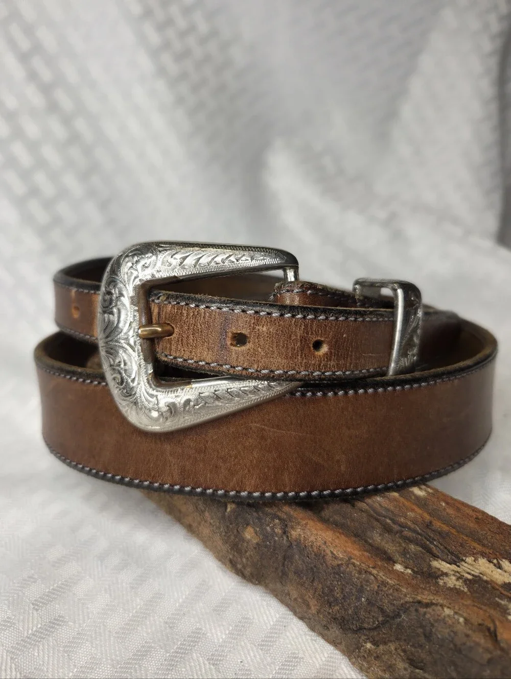 VTG Chacon Western Belt Ranger Taper Brown Leather & Nocona 1998 Western Buckle